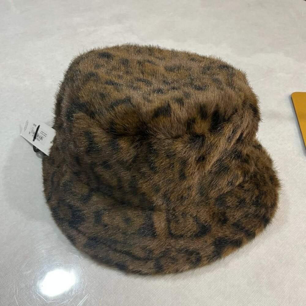 BP. Faux Fur Leopard Print Bucket Hat Brown Black Plush One Size Nordstrom NWT - Picture 4 of 12